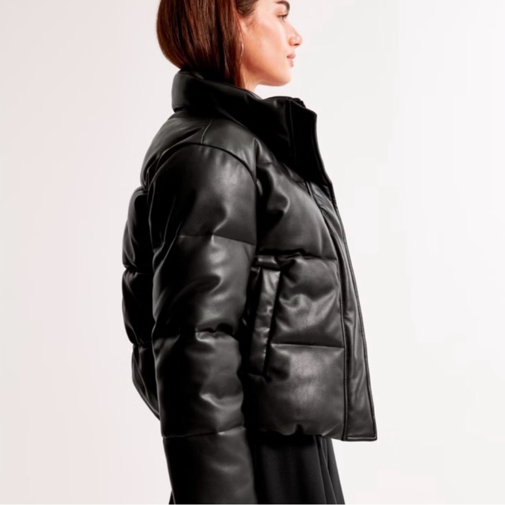 Abercrombie & Fitch Mini Leather Puffer Coat Size Small Black Vegan